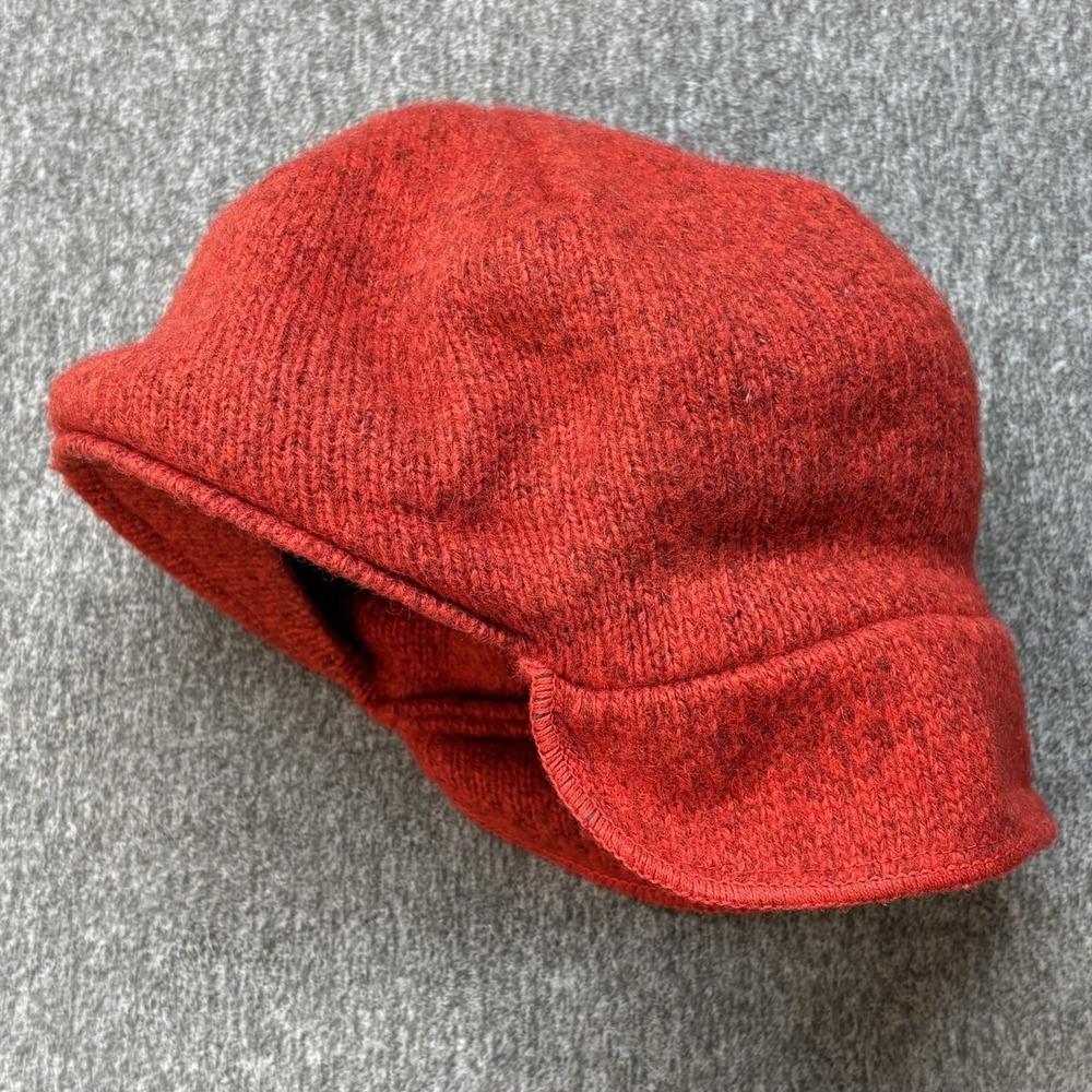 Vintage LL Bean Wool Newsboy Hat Cabbie Knit Cap Ear‎ Flaps Made in USA 90's Red